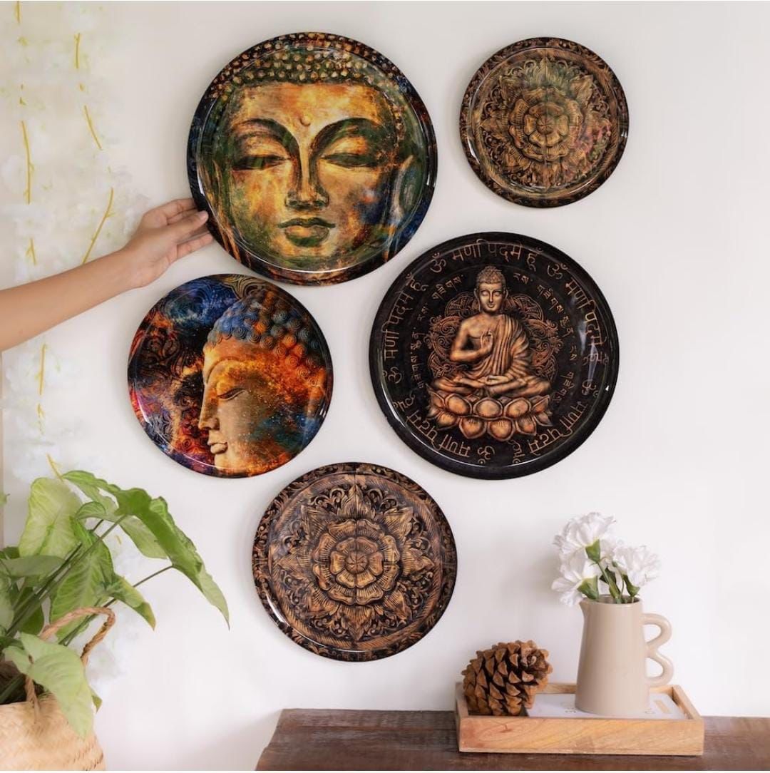 Home Decor Nirvana Wal Plates for home decoration | Wall decor items for living room | Metal Wall Décor | Gift items for women and men | Wall art | Wall showpiece | Set of 5 plates