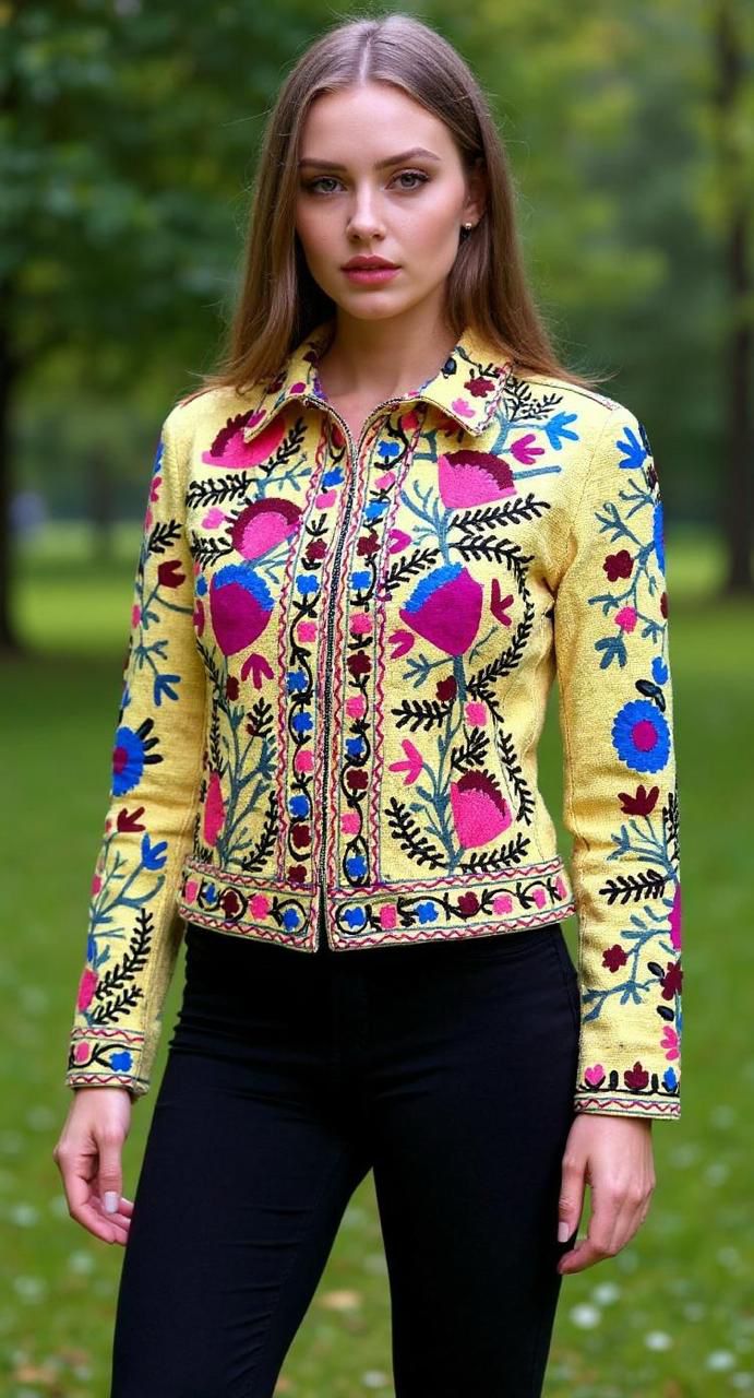 Handmade Floral Threadwork Jacket – Festive & Casual Wear