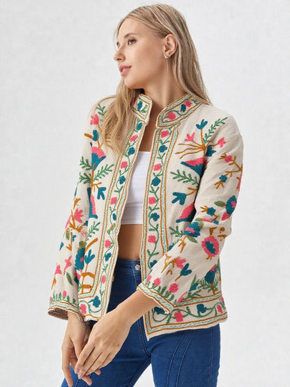 Handmade Floral Threadwork Jacket – Festive & Casual Wear