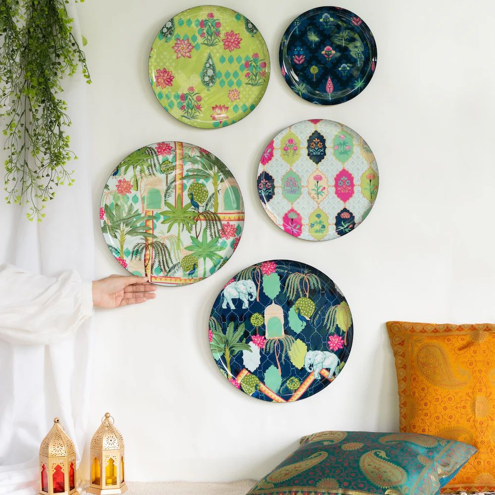 Home Decoration Set of 5 Wall Plates | Wall Decor Items for Living Room Hall & Office | Wall Hanging Plates for Gifting (Pichwai)